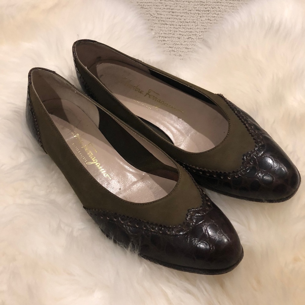 Vintage Green Suede and Leather Flats
